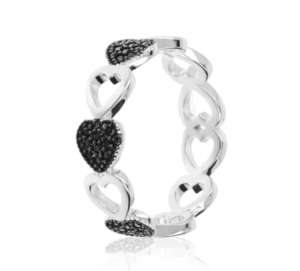 Midnight 925 silver ring heart design with black spinel